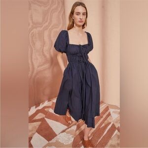 ULLA JOHNSON Palma Tiered Gathered Cotton-Poplin Midi Dress Black, Size 10,NWOT